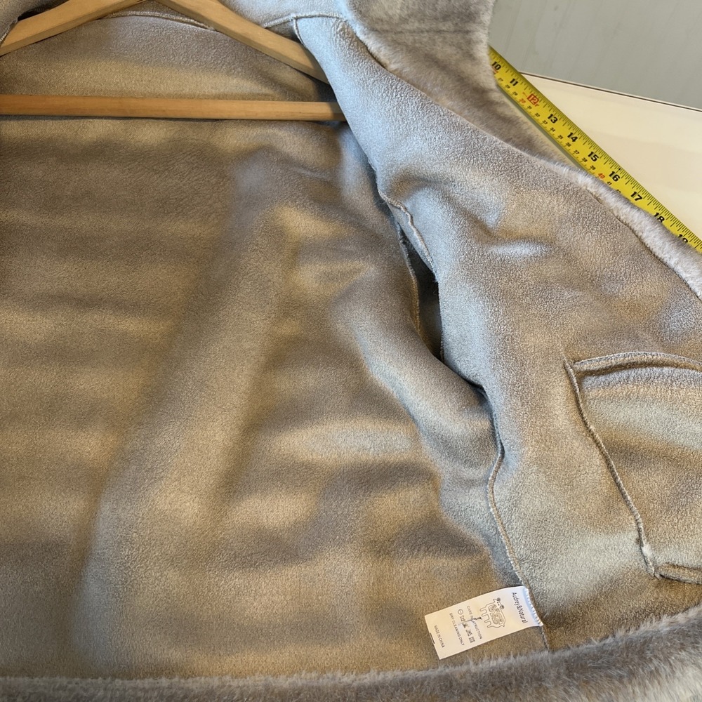 Grey Faux Fur Ribbed Half Zip Hoodie Pullover Jacket Silver Gray Plush Coat - Picture 10 of 10